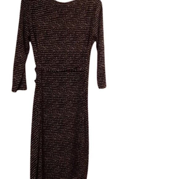 Ann Taylor Black/white Pebble Print 3/4 Sleeve Wrap Midi Dress Size M - Picture 7 of 7
